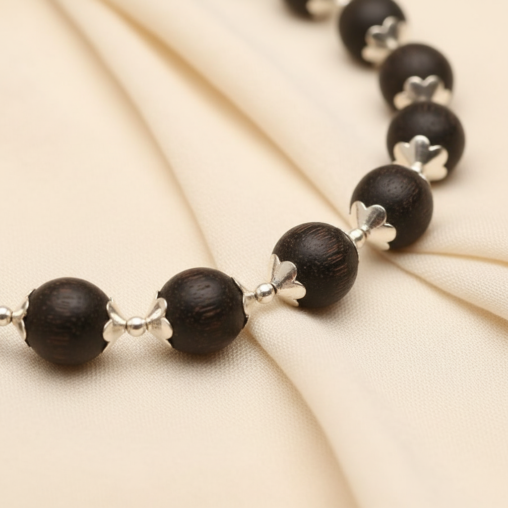 Silver Plated Karungali Mala + Karungali Bracelet Combo