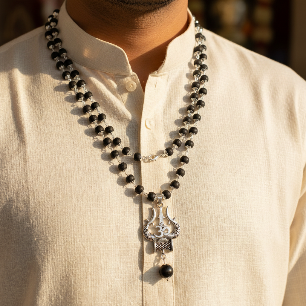 Karungali Trishul mala worn